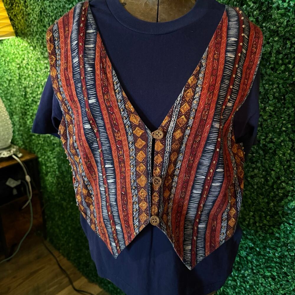 Vintage Leslie Fay Petite 2 Piece Top Set Boho Vest Shirt Small Retro 90s